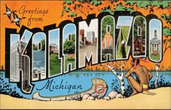 Greetings from Kalamazoo Michigan Large Letter Postcard