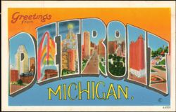 Greetings from Detroit Michigan Large Letter Postcard