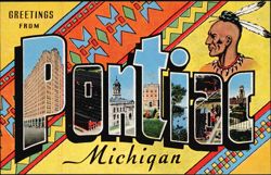 Greetings From Pontiac Michigan Large Letter Postcard