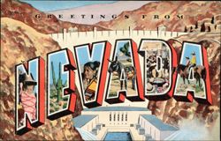 Greetings From Nevada Large Letter Hoover Dam Postcard