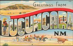 Greetings From Tucumcari Large Letter, Cowboys Postcard