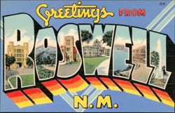 Greetings From Roswell, Large Letter Scenes Postcard