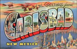 Carlsbad New Mexico Large Letter Caverns Cowboys Postcard