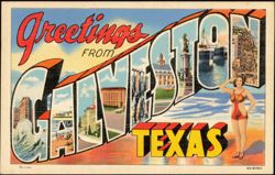 Greetings From Galveston Texas Large Letter Postcard