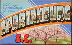 Greetings From Spartanburg S.C. Large Letter Postcard