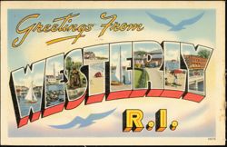 Greetings From Westerly R.I. Large Letter Postcard