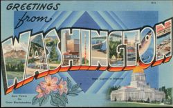 Greetings from Washington Large Letter State Capitol Rhododendron Postcard