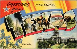 Greetings from Texas Large Letter, State Capitol, Comanche Postcard