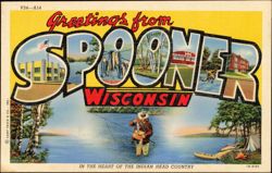 Greetings from Spooner, Large Letter Scenes Postcard