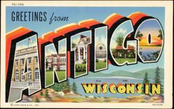 Greetings from Antigo Large Letter Postcard