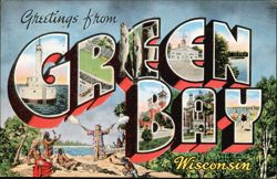 Greetings from Green Bay Wisconsin Large Letter Postcard