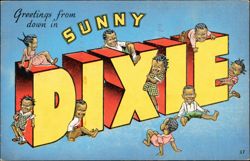 Greetings from Sunny Dixie, Caricatured Children Postcard