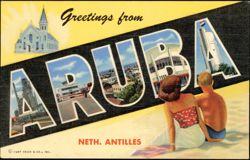 Greetings from Aruba, Lago Oil, Oranjestad, Roman Catholic Church Postcard