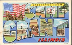 Greetings From Camp Grant Illinois Large Letter Postcard