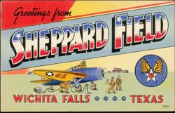 Greetings from Sheppard Field, Airmen with Airplane Postcard