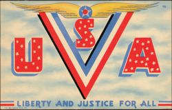 USA V for Victory - Liberty and Justice For All Postcard