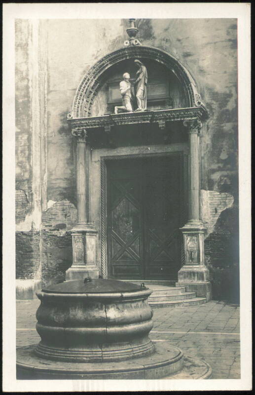 Church Entrance, Sculpture, and Well Venice Italy