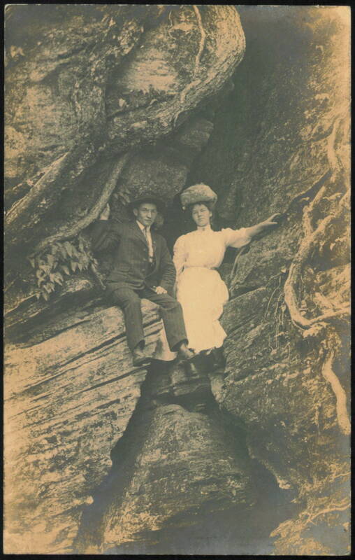 Man & Woman in Rocky Grotto, Panama Rocks New York