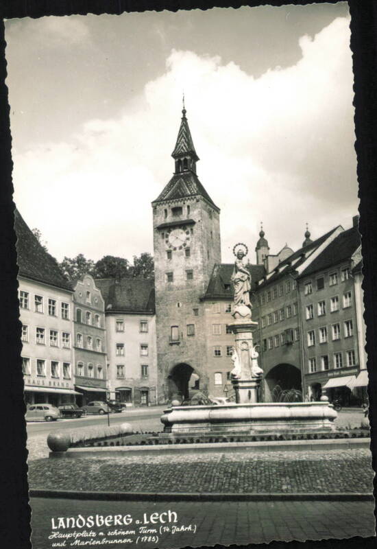Hauptplatz, Schöner Turm (14. Jh.) & Marienbrunnen (1785) Landsberg am Lech Germany