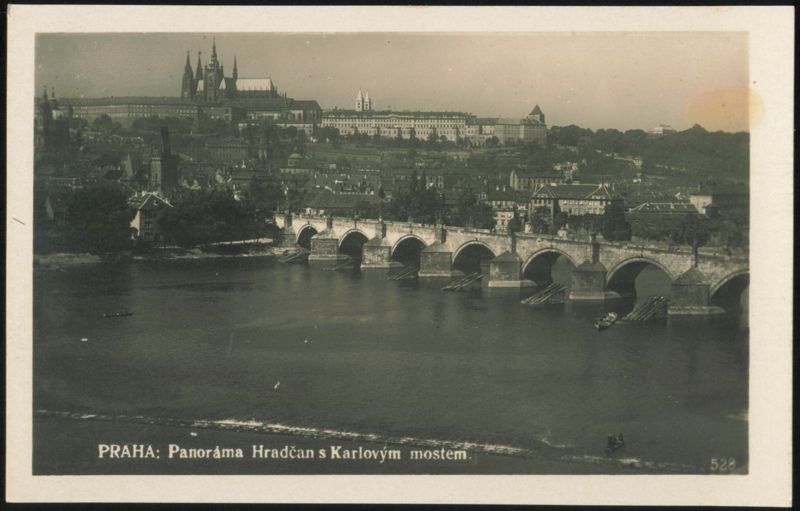 Prague: Panorama of Hradčany with Charles Bridge Czechoslovakia