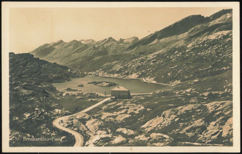 St. Bernardino-Pass, Mountain Lake & Building San Bernardino Switzerland