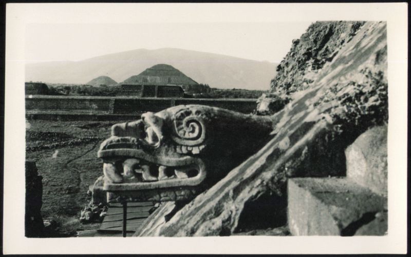 Quetzalcoatl Head and Pyramids Teotihuacan Mexico