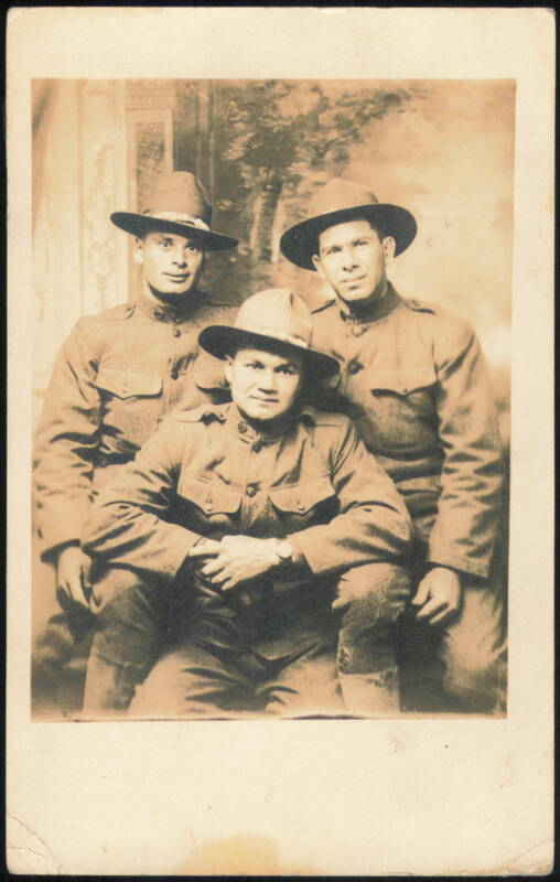 Three Soldiers in Uniforms & Hats, Studio Portrait