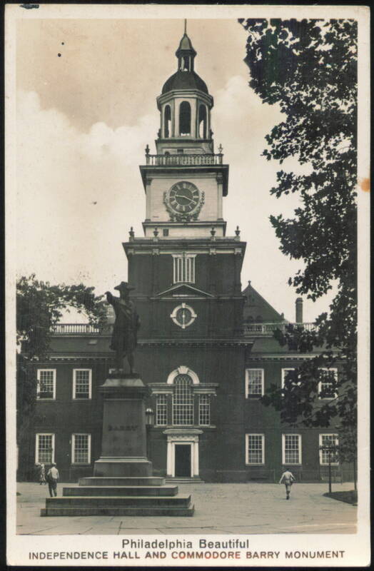 Independence Hall and Commodore Barry Monument Philadelphia Pennsylvania