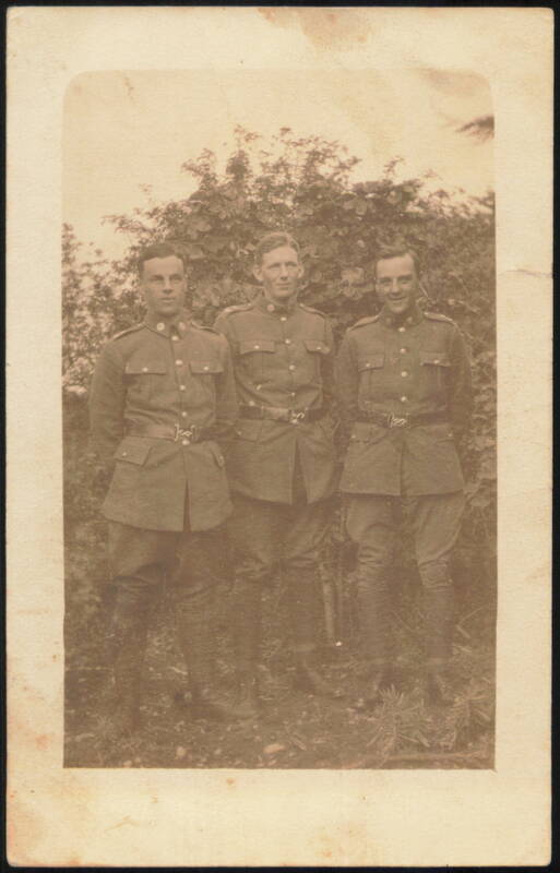 Three Soldiers in Uniform Outdoors World War I