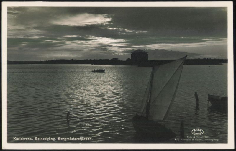 Karlskrona, Sunset at Borgmästarefjärden Sweden A/B Almqvist & Cöster