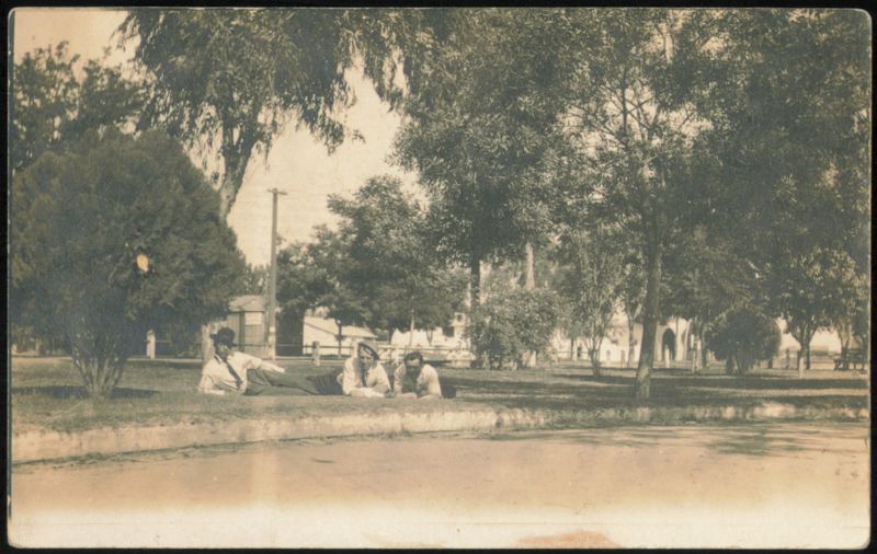 Three Men Relaxing in Park