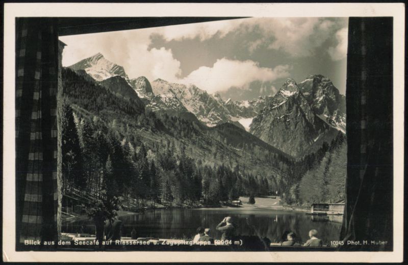 Riessersee Garmisch Seecafé Zugspitze RPPC Postcard Garmisch-Partenkirchen Germany