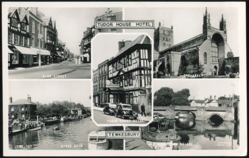 Tewkesbury Composite View, Tudor House Hotel, Abbey, River Avon England