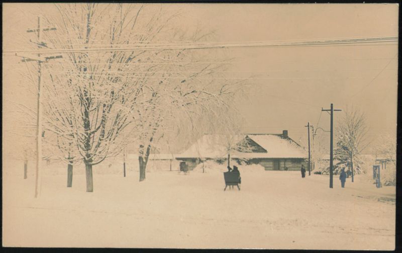 Snowy Village Street with Horse-Drawn Sleigh Landscapes