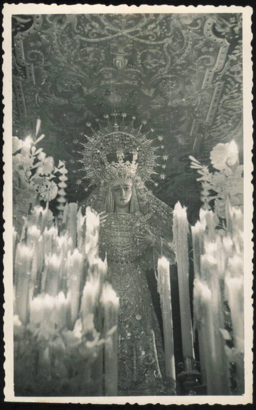 Crowned Virgin Mary Statue with Candles Sevilla Spain