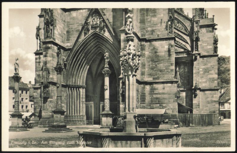 Freiburg Münster Entrance with Fountain Germany