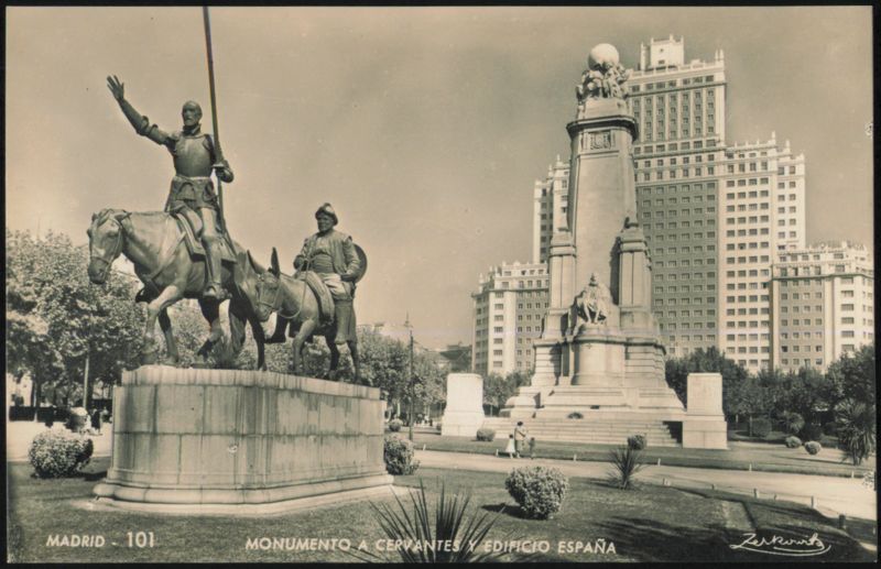 Monument to Cervantes and Edificio España Madrid Spain