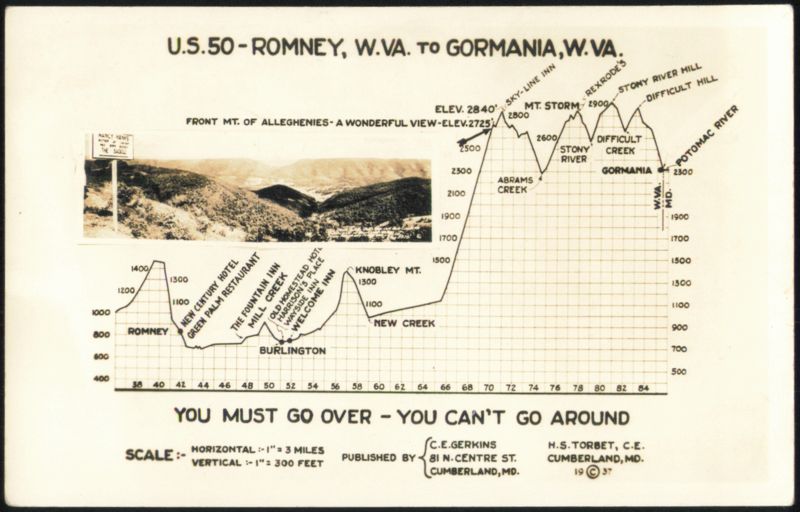US 50 Romney to Gormania, West Virginia Elevation Profile