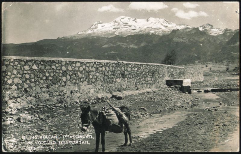 Volcano Ixtaccinuati, Burro and Stone Wall Mexico