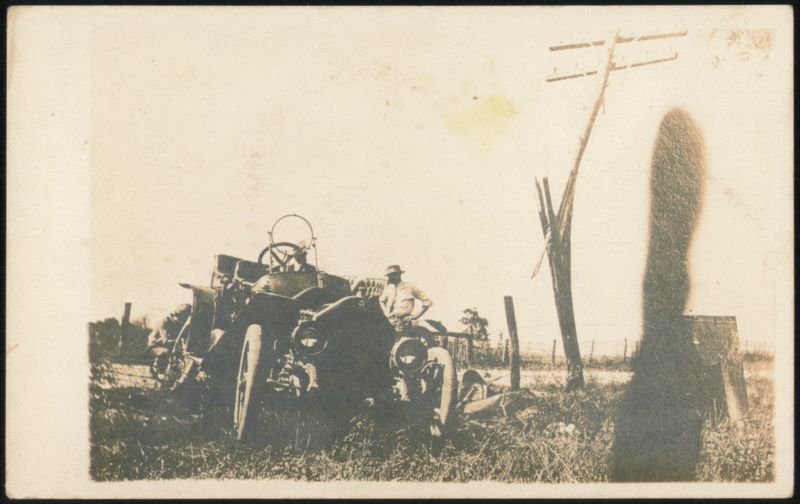 Men with Early Automobile on Rural Roadside Transportation