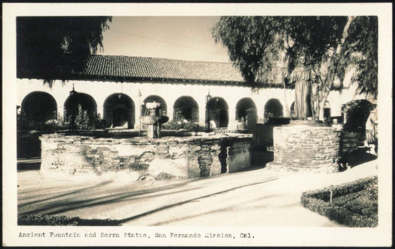 Ancient Fountain and Serra Statue San Fernando California