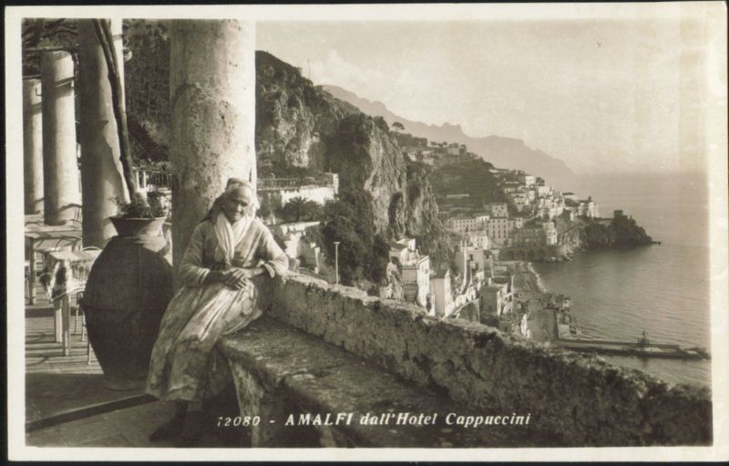 Woman on Terrace, Amalfi Coast View Italy