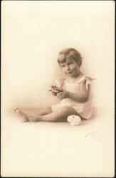 Young Child with Toy and White Animal, 1927 Postcard