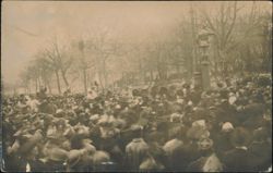 Crowd Gathered Around Statue of Man Saluting Postcard