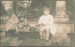 Two Children on Porch with Large Column Postcard
