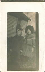 Two Girls Lila Brown & Hazel in Bonnets Postcard