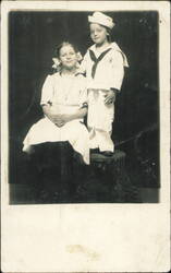 Girl in White Dress, Boy in Sailor Suit Portrait Postcard