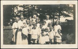 Large Group of Adults and Children Outdoors Postcard