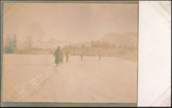 Skiers in Snowy Mountain Landscape Postcard
