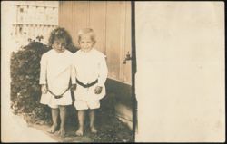 Two Barefoot Children Outdoors Postcard